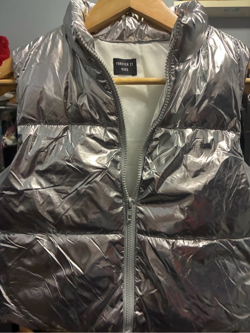 Forever 21 Silver Metallic Puffer Vest